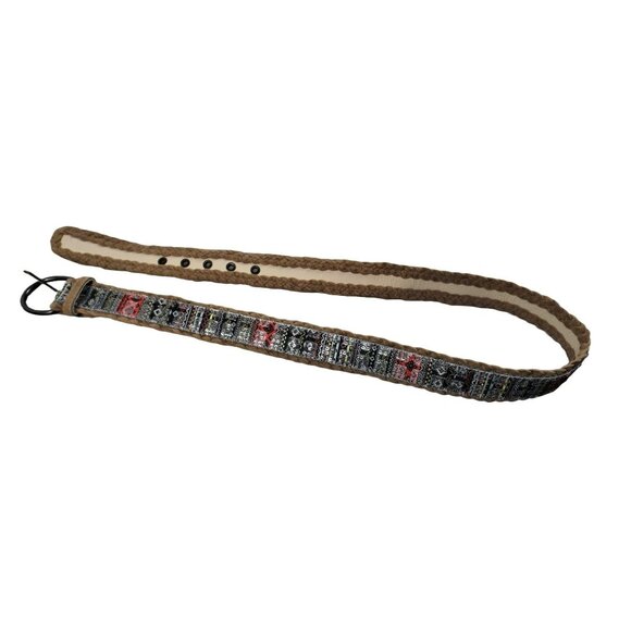 Multi-Colored Belt Trimmed in Tan Braiding Black Red Brown Size 13 Junior JH1121 - Picture 2 of 4